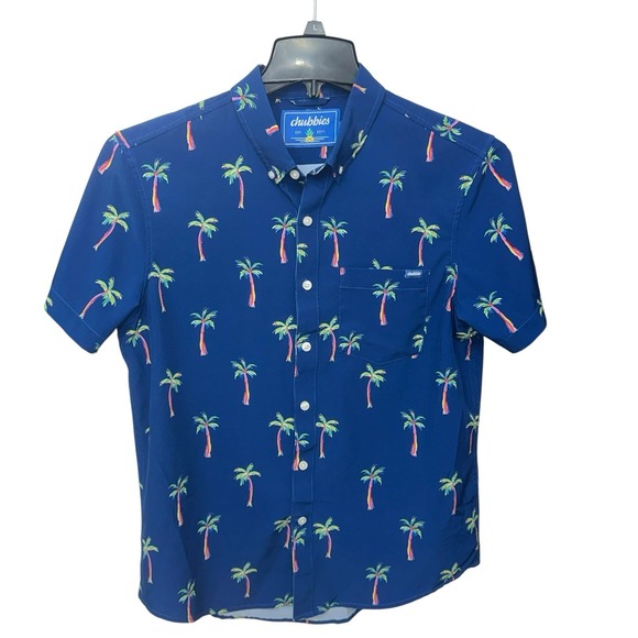 Chubbies Short Sleeve Button Up Men's Size Small Palm Tree All Over Navy Hawiian - Picture 1 of 9